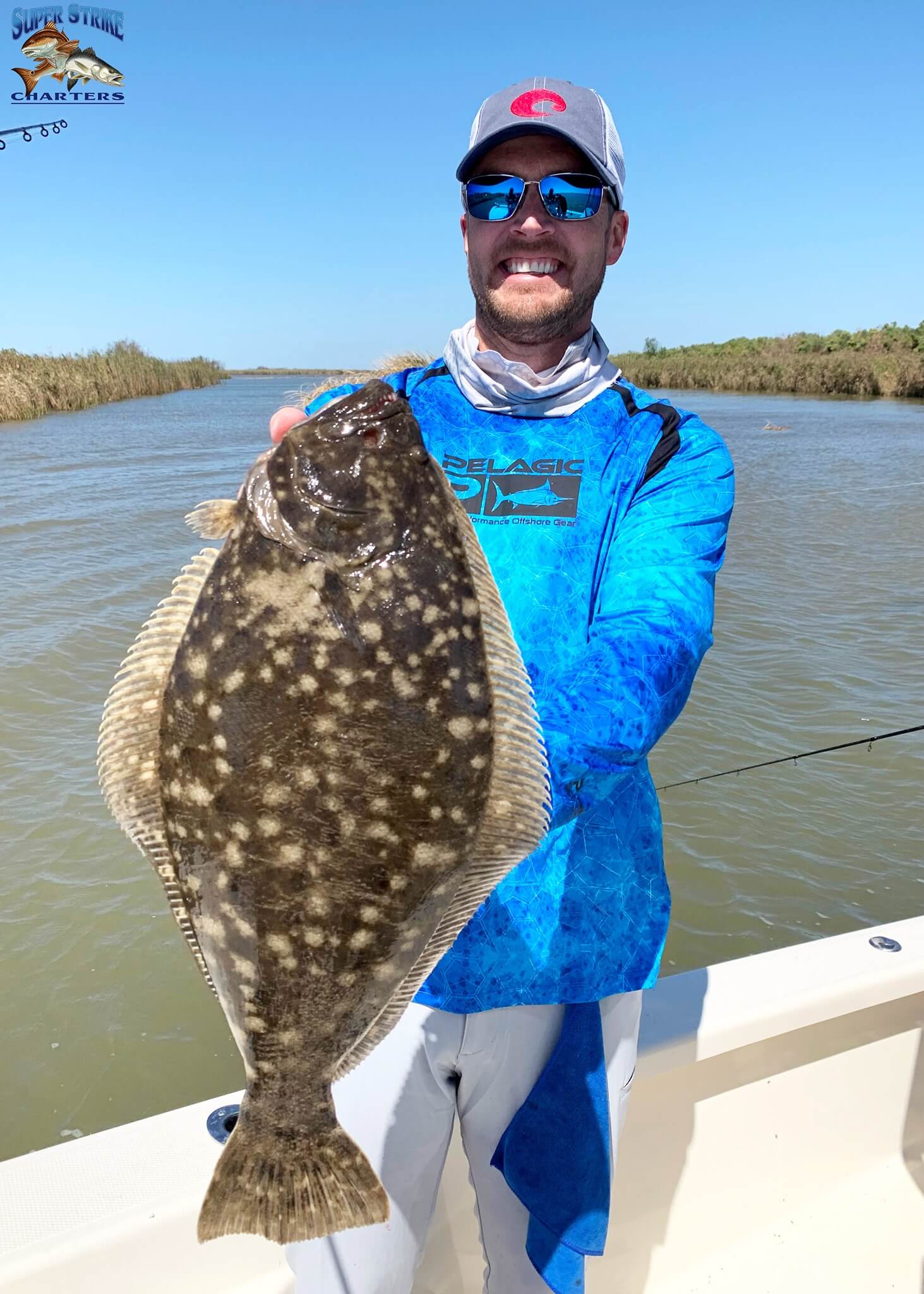 Flounder caught on inshore fishing charter in venice, louisiana